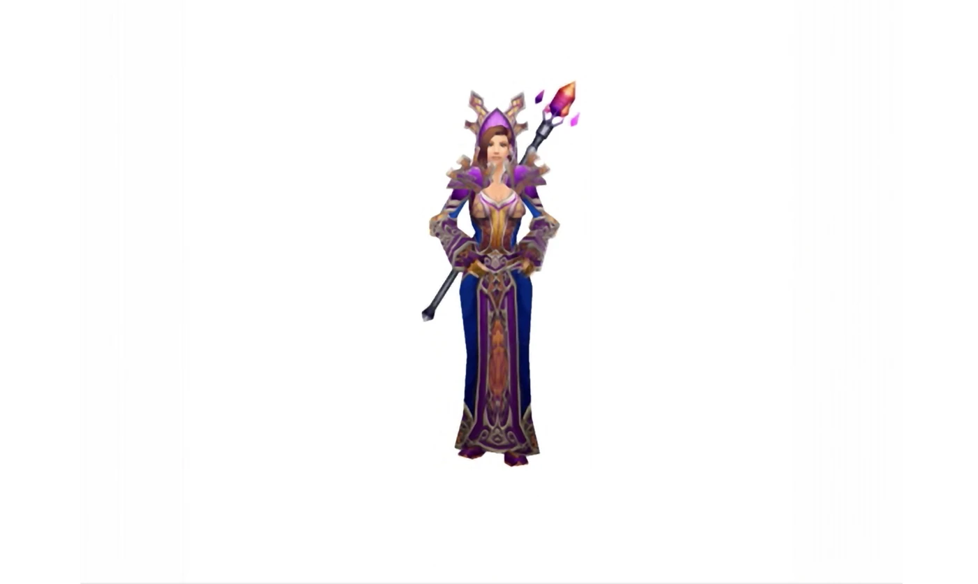 The female mage from Atkins, wearing the original purple and gold armor