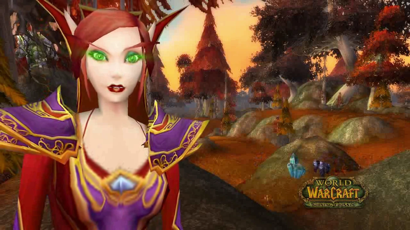 The red-haired blood elf mage from the original trailer, in Silvermoon